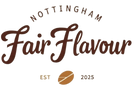 Logo for Nottingham Fair Flavour with a coffee bean symbol on a white background
